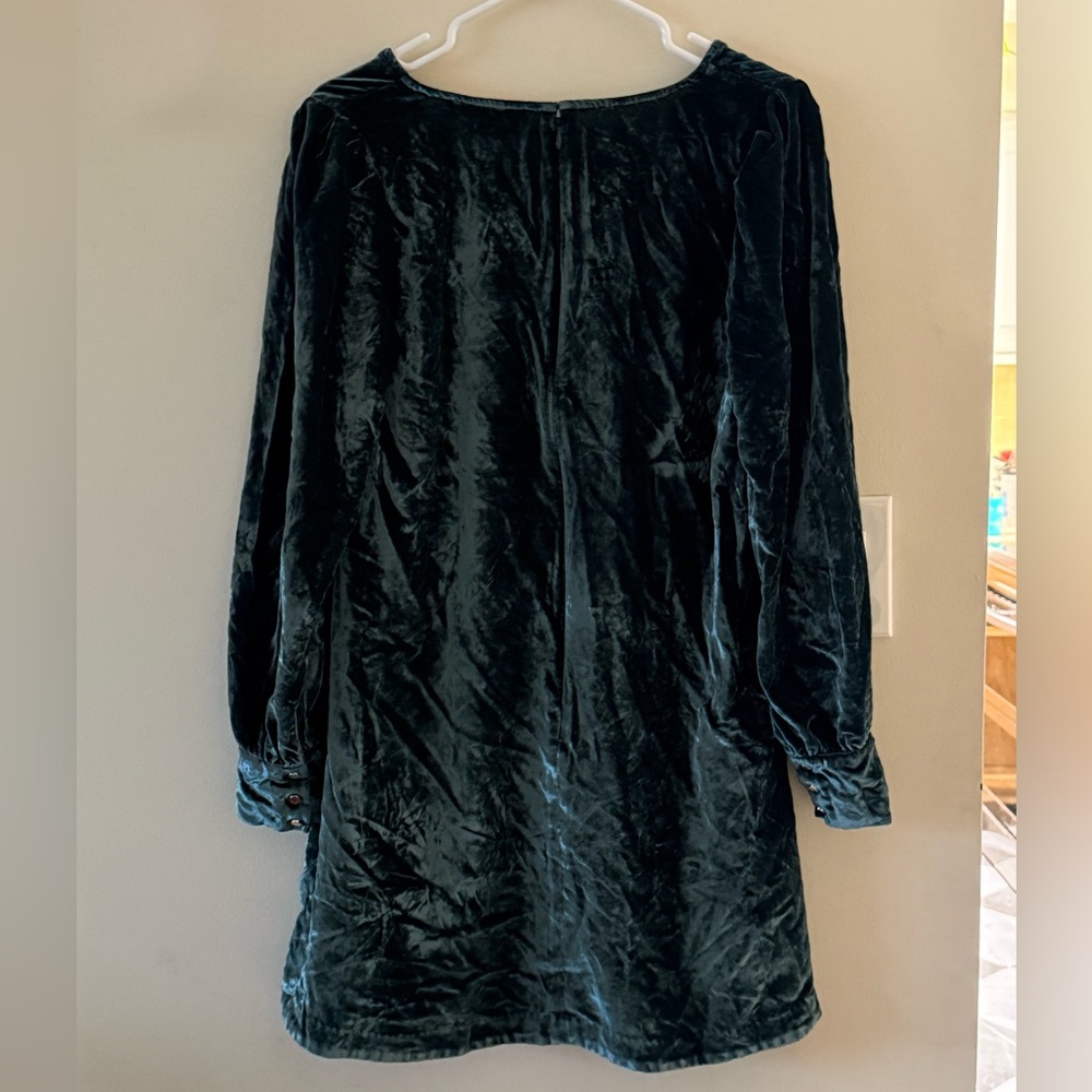 {Loft}-Size: S-Green V Neck Long Sleeve Velvet Shift Dress - Picture 3 of 7